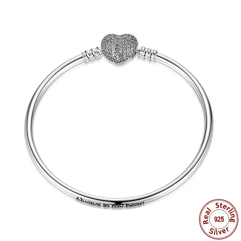 

Luxury 925 Sterling Silver Love Heart Bangle Mesh Bracelets For Women Girl Fit Bracelet Bangle Silver Clasp Snap Button Jewelry