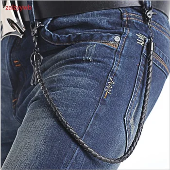 

zalzyywb Punk Jeans PU Belt Knitted Alloy Plating Pant Chains Fashion DIY Waist Accessories Men Hip-hop Street Pant Chains