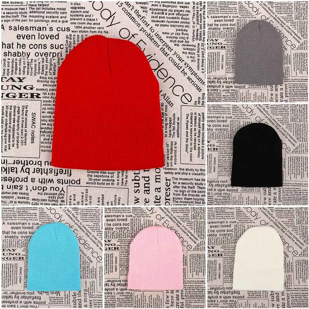 

Kid Beautiful Warm Plain Skull Candy Color Knit Wool Crochet Slouch Hats Warm Winter Beanie Ear Style