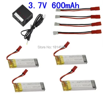 

4 In 1 X4 Lipo Battery USB Charger & 4pcs UDI U817 U818A U818 3.7V 600mAh Battery & 4pcs JST Charging Cable Parts
