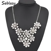 Seblasy Винтаж Панк турецкий тибетского серебристого цвета большие массивные хрустальные цветы ожерелья и подвески для женщин Подвеска Бохо ювелирные изделия