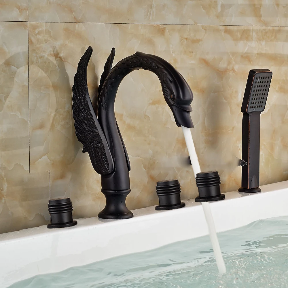 Widespread 5pcs Bathroom Tub Faucet Hot and Cold Water Mixer Tap with