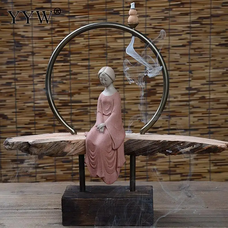 

Elegant Girl Incense Burner Backflow Incense Cones Or Tower Holder Censer Aroma Smoke Oud Burner Exquisite Ceramic Home Decor