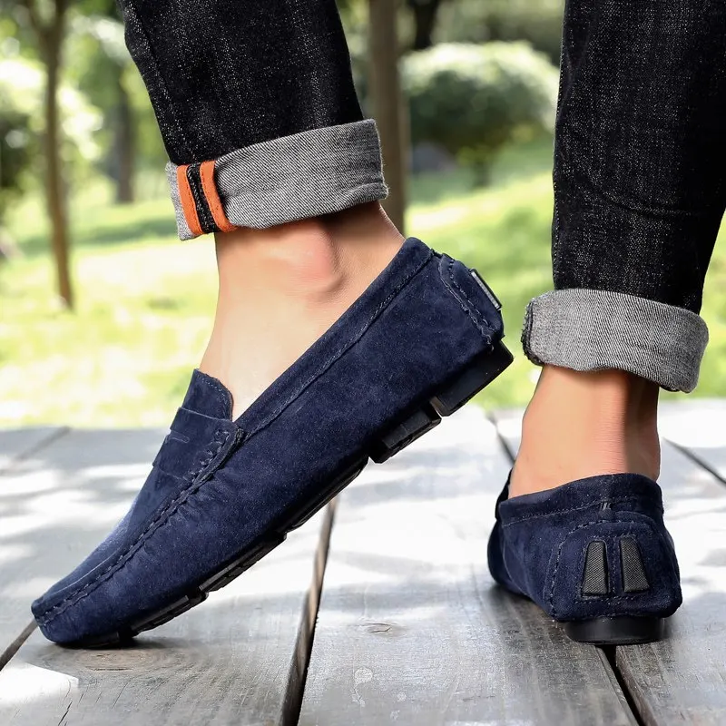 jaune Bateau Sur La Chaussures Des En Taille Top gris Qualité Daim Mocassins Cuir Mâle bleu Appartements Mode Plus Hommes Penny Mocassin Noir Marine Glissement a1F8qKx