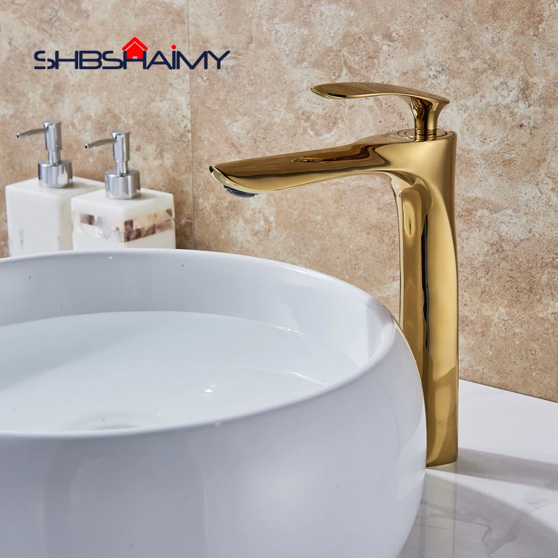 

Golden Bathroom Single Handle Single Hole Basin Faucet Deck Mounted Hot and Cold Water Mixer Tap