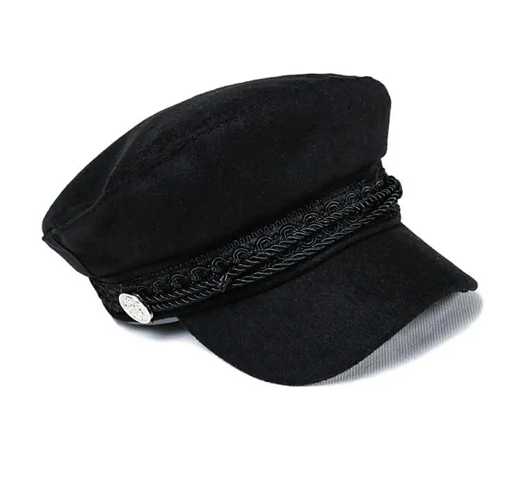 Женская фетровая шапка модная черная в стиле милитари на весну осень