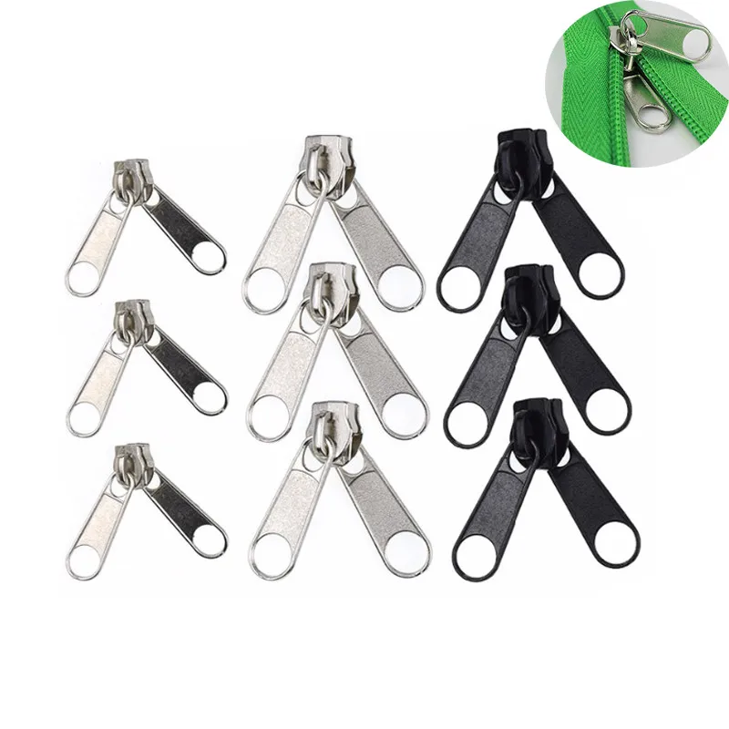 9pcs Mix #3 #5 Zipper Slider Black Silver Color Double Head Reversible Slider DIY Zip Garment Clothes Fastenings Accessories  (3)