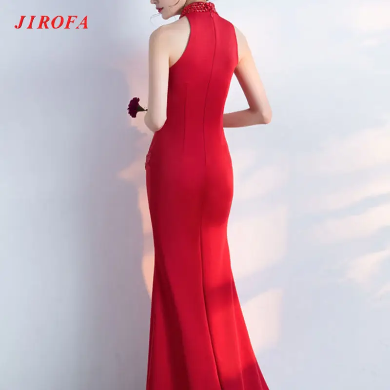 JIROFA Vestidos Verano, вечернее платье, труба, бисер, бодикон, Холтер, v-образный вырез, длинное, макси, сексуальное платье, вечерние, для ночного клуба, женское платье