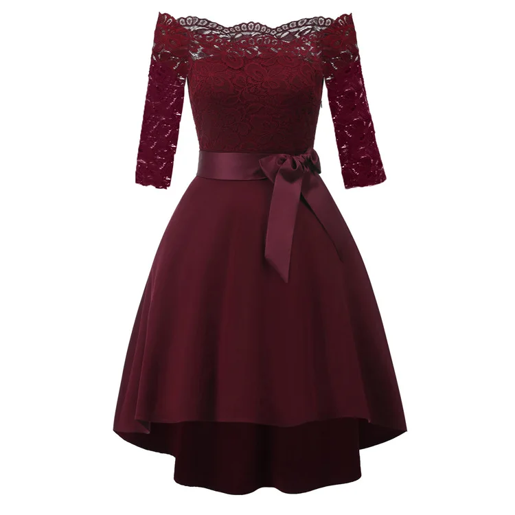 

christmas dress 2018 new fashion autumn one-shoulder dress vintage lace dress ladies ball dress