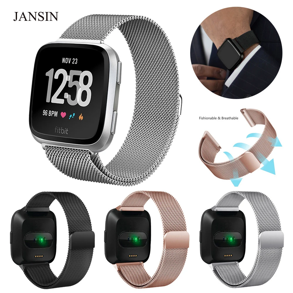 

JANSIN Watch Bands for Fitbit Versa Milanese Loop stainless Steel sport Replacement Bracelet Strap for Fitbit Versa band