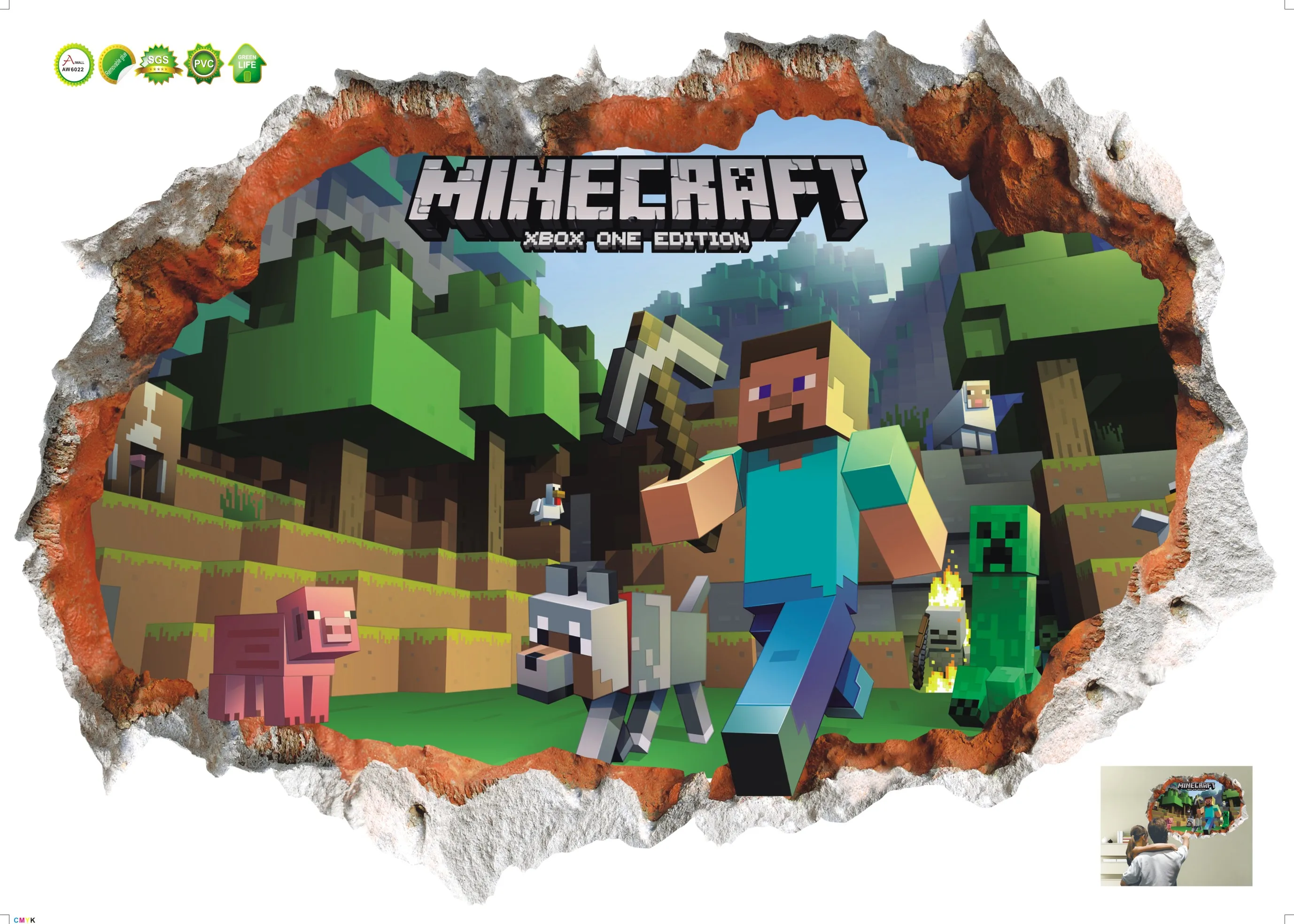 Minecraft Adesivos Meu Mundo Removível Adesivos de Parede Art Stickers