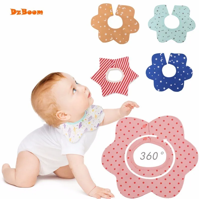 DzBoom Cotton Print Stripe Baby Waterproof Bib 2018 Cute 360 Degree Rotating Newborn Baby Saliva Towel Wholesale Baby Stuff Bibs