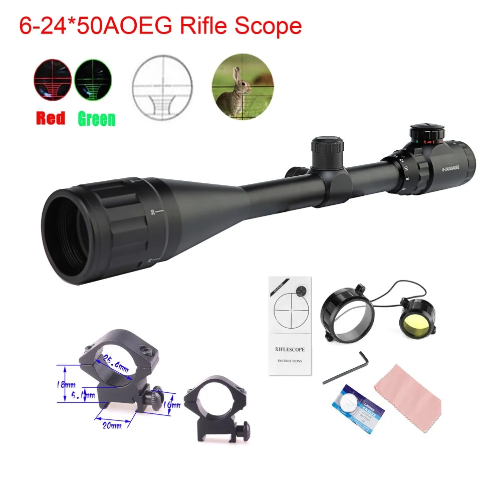 

Waterproof 6-24X50 Hunting Riflescope Optics Sights Red Green Shockproof Laser Red Dot Sight with Rail Mount Rifle Scope