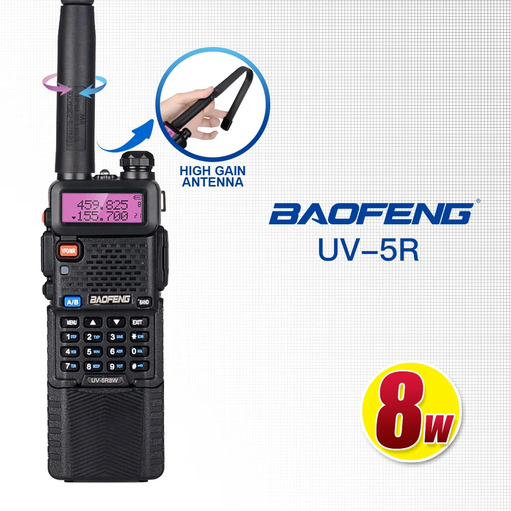 Baofeng UV-5R-HG 8 Вт портативной рации Tri-Мощность 3800 мАч 10 км двухдиапазонный 10 км Мощность ful 8 вт Long Range для Пеший Туризм CB uv5r радио