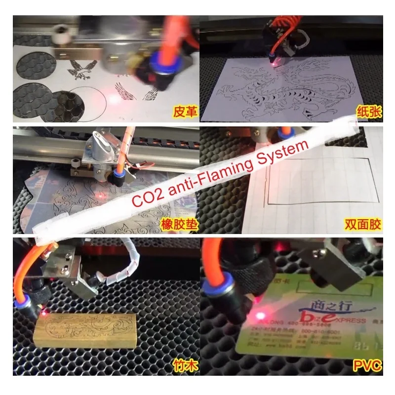 DIY CO2 лазерная гравировальная машина использование антипламенной системы комплект анти-пламенная система комплект с воздушным насосом воздушный компрессор и труба