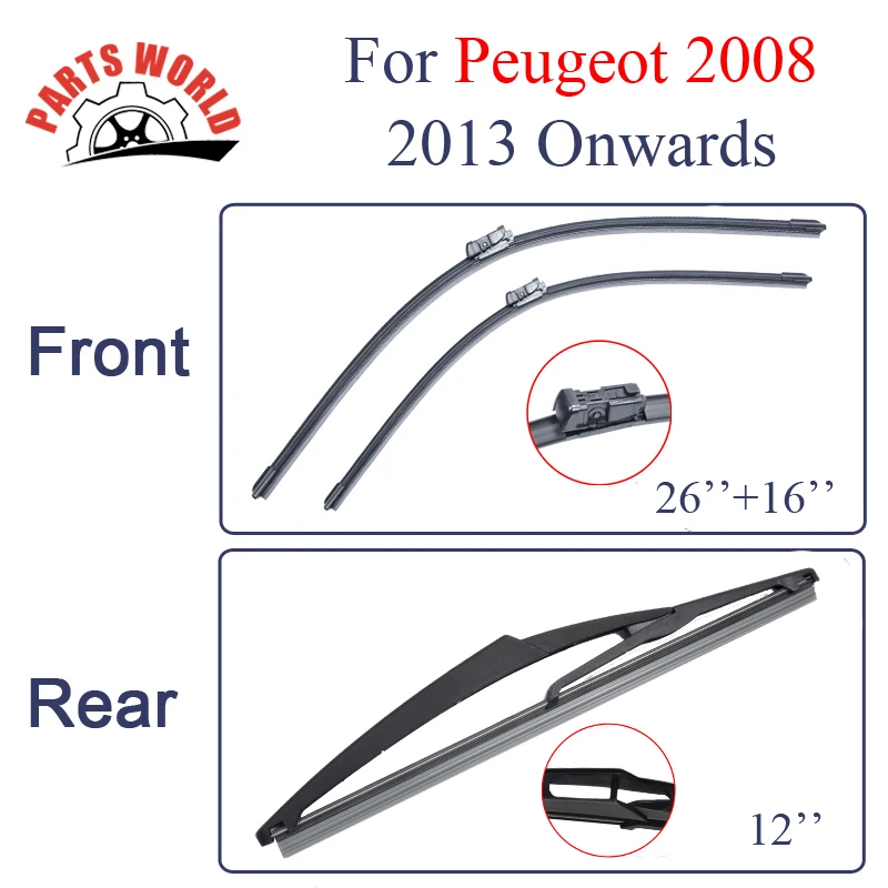 

Combo Rubber For peugeot 2008 Front And Rear Wiper Blades 2013 Onwards,Windscreen Wipers Car Accessories