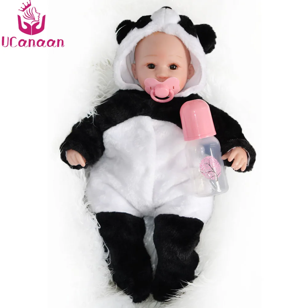 

UCanaan 18 Inches Silicone Baby Doll 45cm Panda Cloth Body Dolls Newborn Baby Alive Lifelike Toys For Kids Playmate
