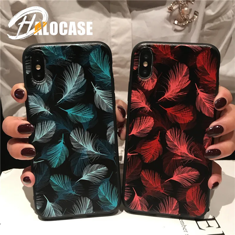 

Luxury 3D Soft Matte Feather Case for iphone 6 6s 7 8 Plus Phone Cases For iPhone X XS MAX XR Soft TPU Cover