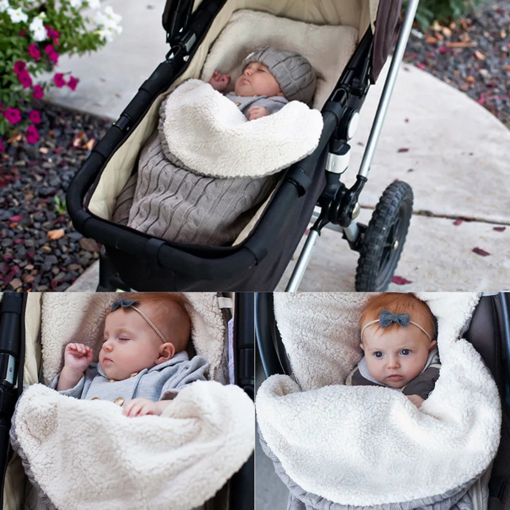 Толстый детский Пеленальный конверт вязаный Конверт для новорожденных спальный мешок детское теплое Пеленальное Одеяло детская коляска спальный мешок Footmuff