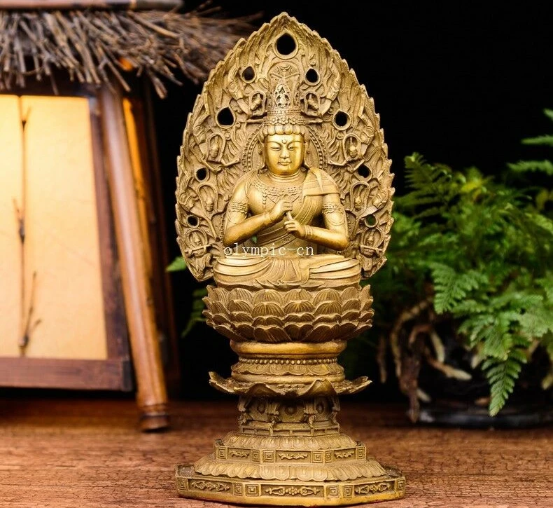 

9'' brass copper carved lotus base buddhism Sakyamuni Vairocana buddha statue