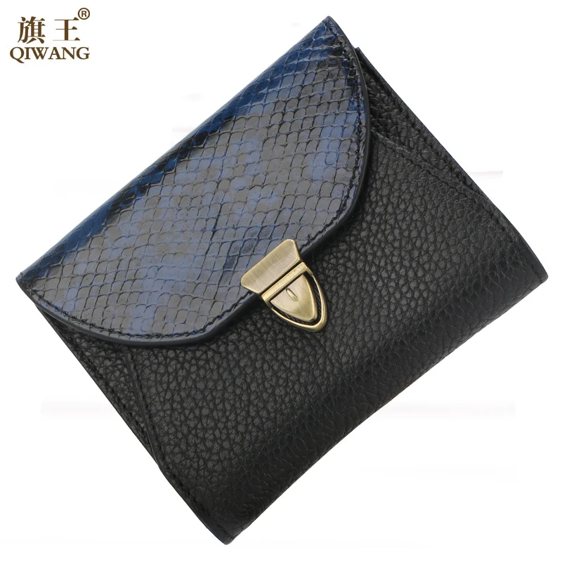 

QIWANG Leather Wallet Snake Pattern Slim Wallets Fashion Brand Man Vintage Lady Wallet Purse with Outside Bus Card Pocket