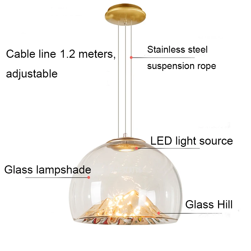 Современный простой гальванический Золотой стеклянный одиночный пендан лампа скандинавский креативный горный дизайн светодиодный декоративный светильник для ресторана