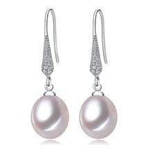 2016 Perla de La Manera Pendientes de Dorp Pendiente 925 de Plata de ley 100% Natural de Agua Dulce Verdadera Perla Perla de La Joyería Para las mujeres Regalo