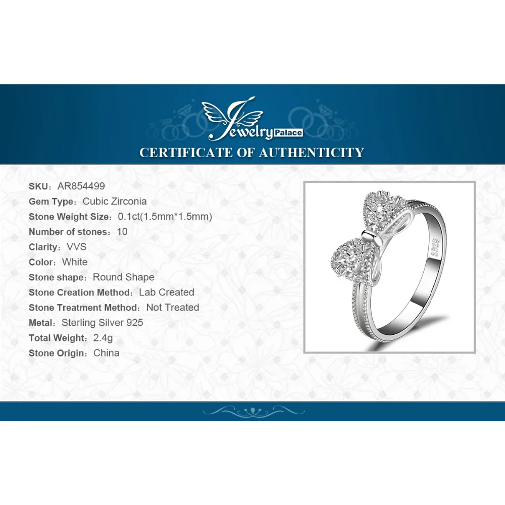 JewelryPalace лук кубического циркония юбилей обручальное кольцо для женщин Soild 925