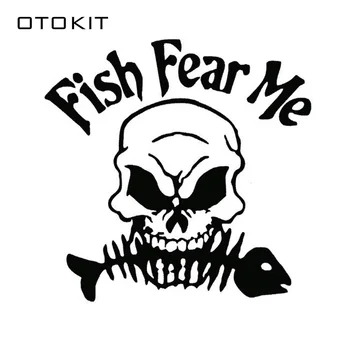 

3D Fish Fear Me Bone Skull Sticker Fishing Reflective Car Sticker Fish Skeleton Door Decoration Decal Black/Silver White