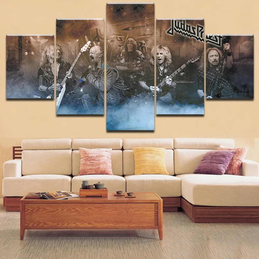 

Framed 5 Pieces HD Printing Heavy Metal Judas Priest Painting Type Poster Modular For Home Decorative For Bedroom Living Room