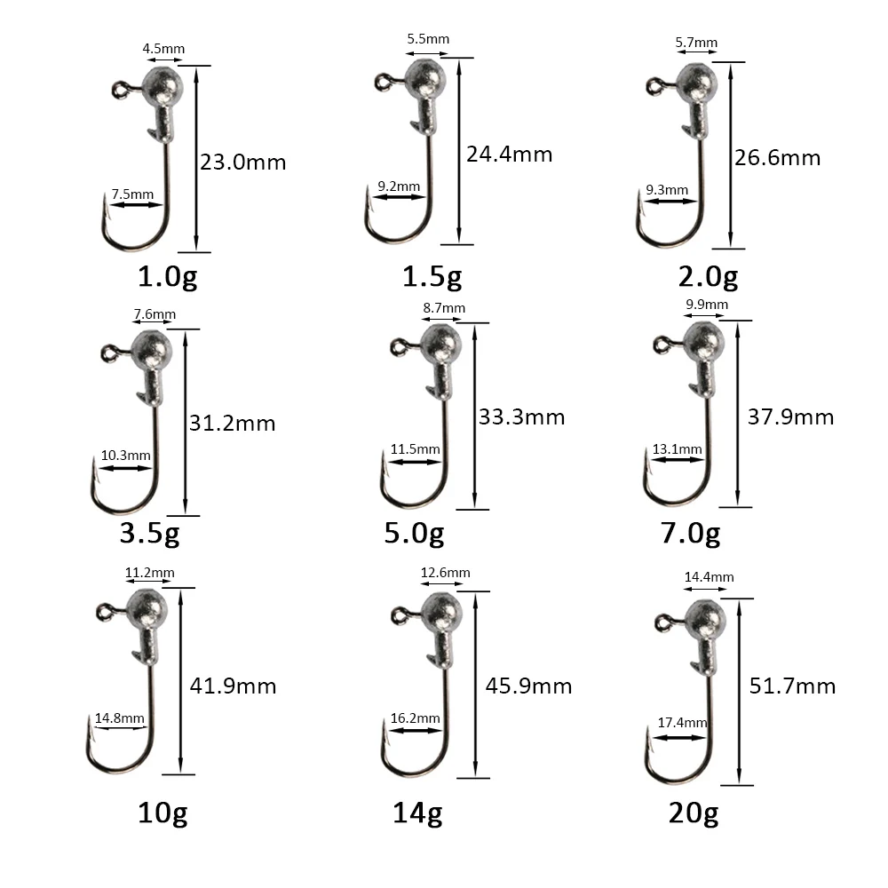 Goture 20-50 шт./кор. набор рыболовных крючков 1g-20 г Lead Jig Head крючки с приманки жесткая коробка для Мягкая приманка рыболовные принадлежности