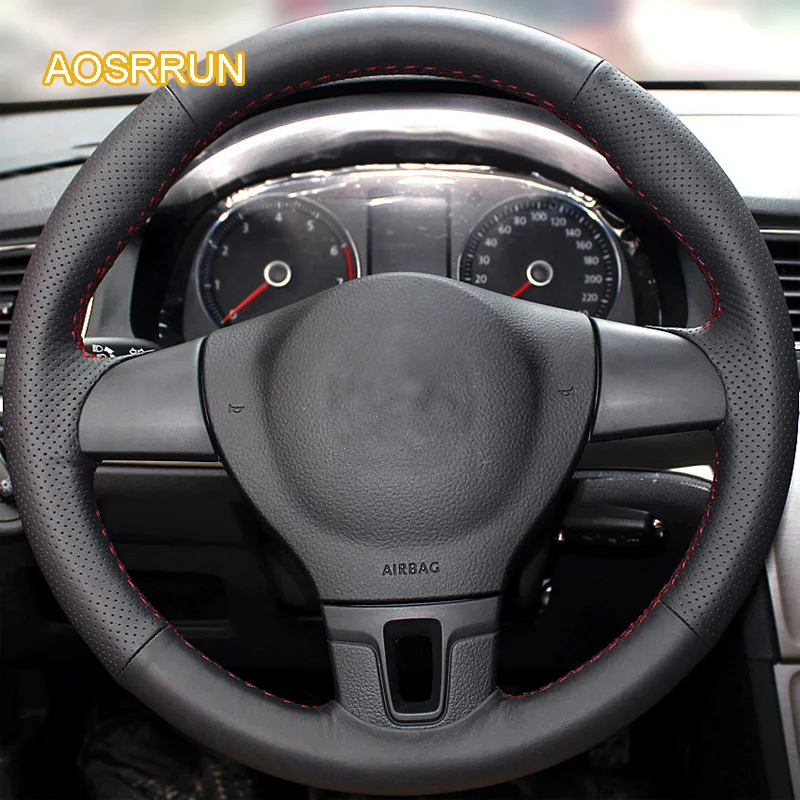 AOSRRUN genuine leather car steering wheel cover Car accessories For Volkswagen Golf 6 Mk6 VW