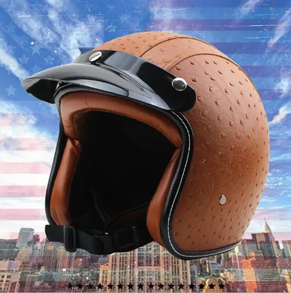 Adult Leather Harley Helmets For Motorcycle Retro Half Cruise Helmet