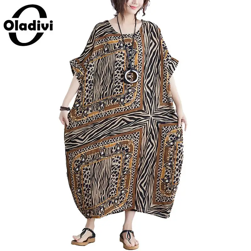 

Oladivi Oversize Plus Size Women Apparel Summer Fashion Print Bohemian Dress Lady Casual Loose Maxi Long Dresses Female Vestidio