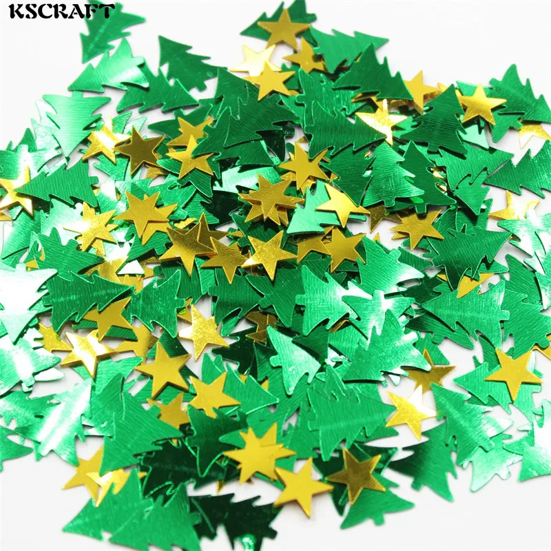 KSCRAFT зеленая Рождественская елка и в виде Золотой Звезды, блестки ПВХ, плоская для самостоятельного изготовления открыток, цветная коллекция