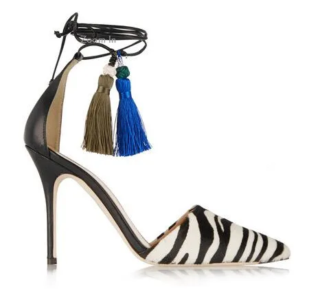 

Plus Size Sexy Ankle Strap Cross Tied Fringe Sandals Design Woman Sandals High Heels Pointed Toe Woman Sandals Party Pub Shoes