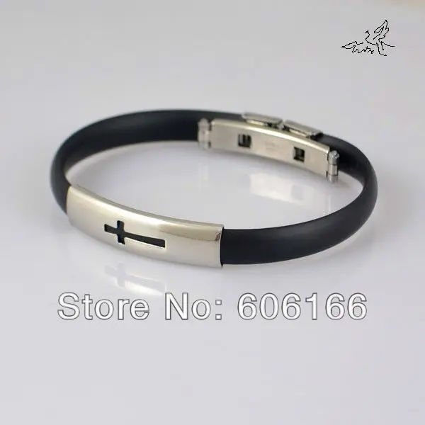 12x Cutout Cross Stainless Steel Bracelets Silicone Wristbands