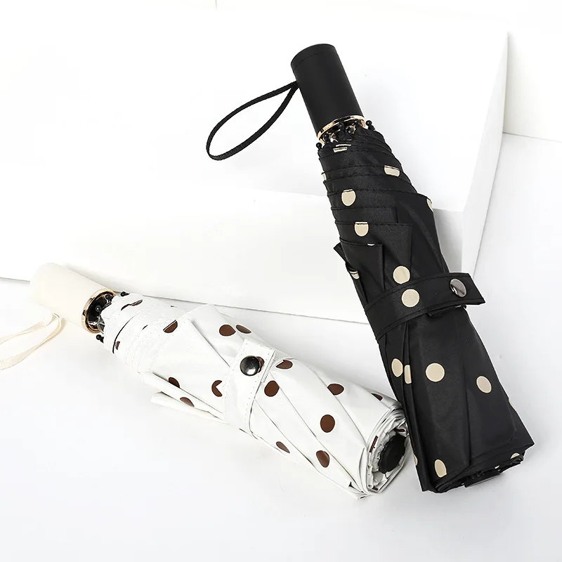 YADA 2019 High Quality Black Dot Umbrella Rain Anti-UV Fashion Sunny&Rainy Umbrella For Women Windproof Folding Umbrellas YS669