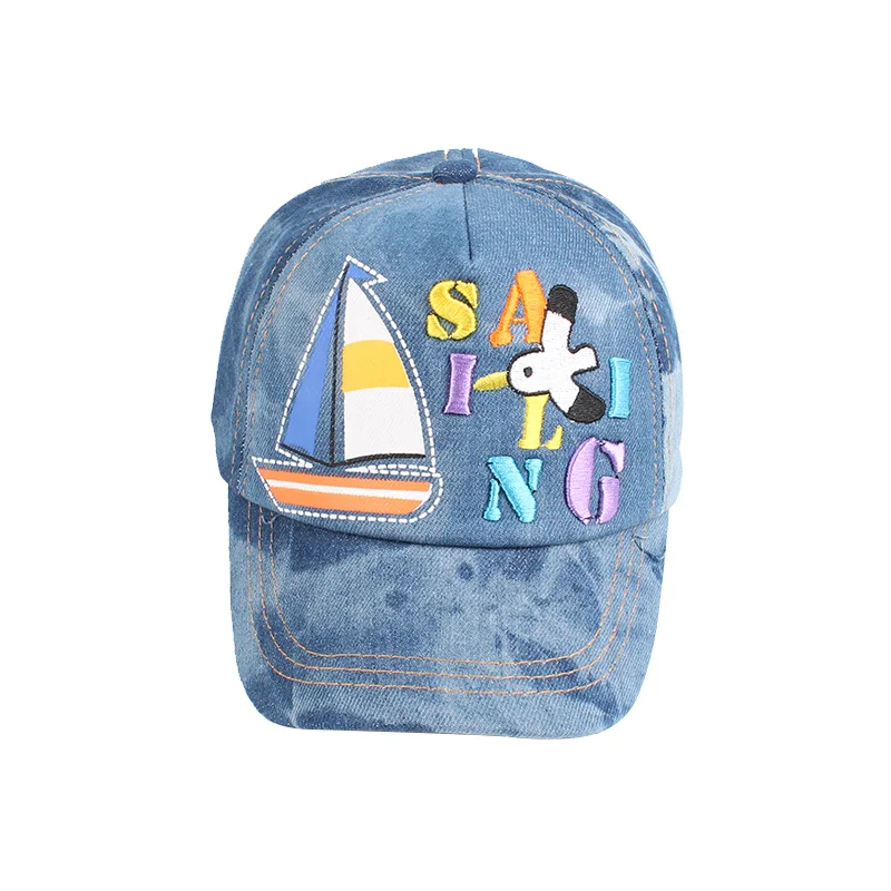 Fashion Kids Baseball Caps Cotton Denim Summer Sun Caps Cowboy Letter Sailboat Snapback Hat Cap For Girls Baby Boys Clothing (7)