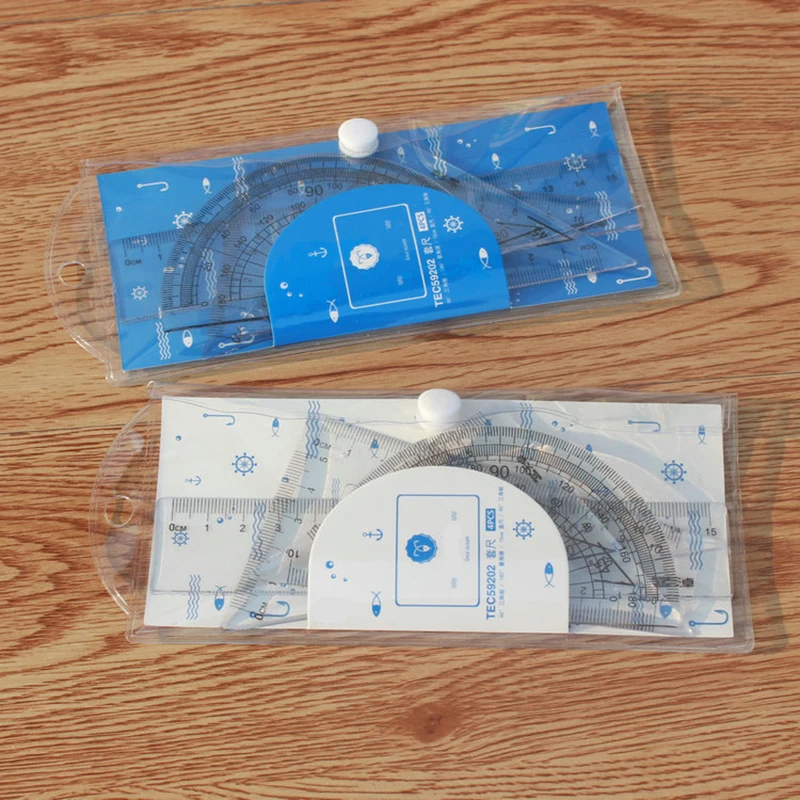 

4PCS/Set Plastic Straightedge Ruler Affordable Students Maths Geometry Stationery Ruler Set Squares Protractor