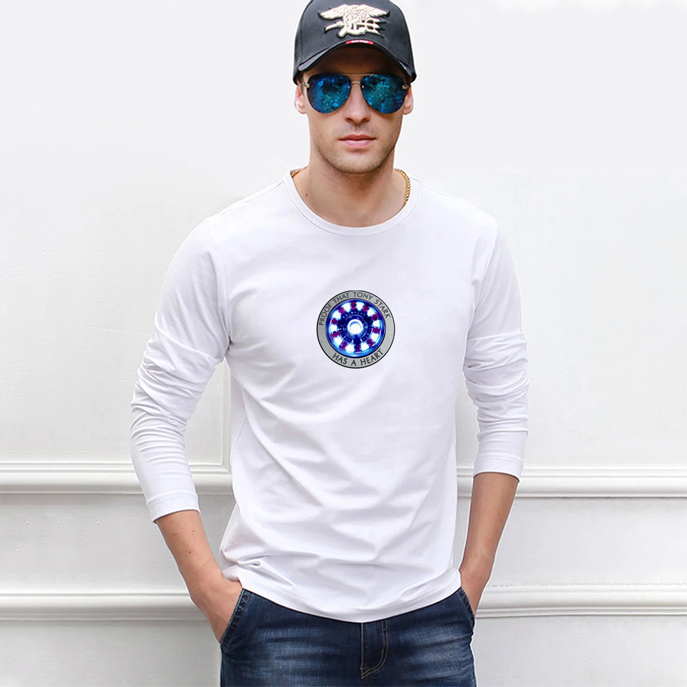 

Proof That Tony Stark Has A Heart Long Sleeve Shirt Men The Avengers 4 2019 Autumn Cotton Male T-Shirts Hip Hop Streetwear S-XXL