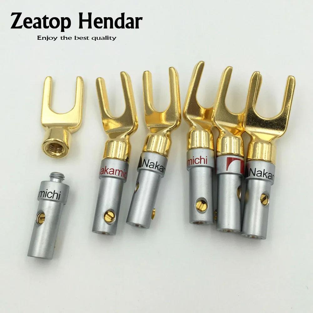 

100Pcs Nakamichi Brass Gold plated and Silver Plated Y U-Type Spade Speaker Plugs Audio Screw Fork Connector Adapter