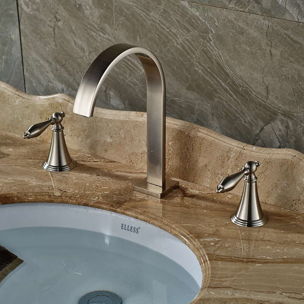 

High Arc Widespread 3pcs Bathtub Faucet Double Handles Mixer Tap Nickel Brushed Finished