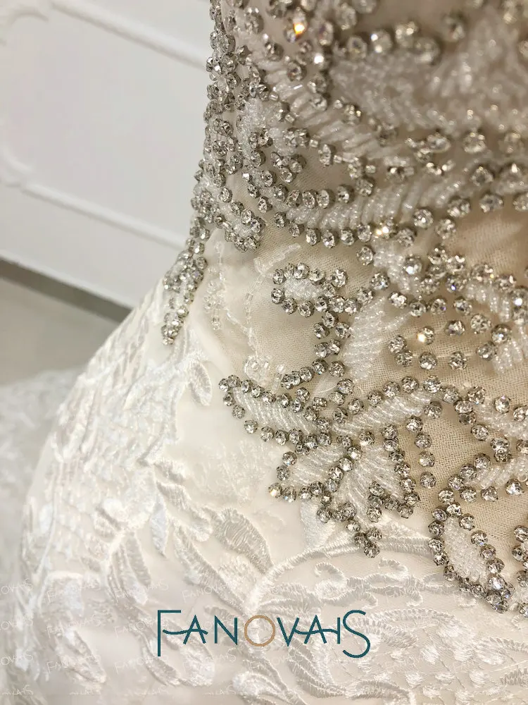 Crystal RhineStone Luxury Mermaid Wedding Dresses Lace Wedding Gowns Vestido De Novia Длинный Поезд Пляж Свадебные Платья