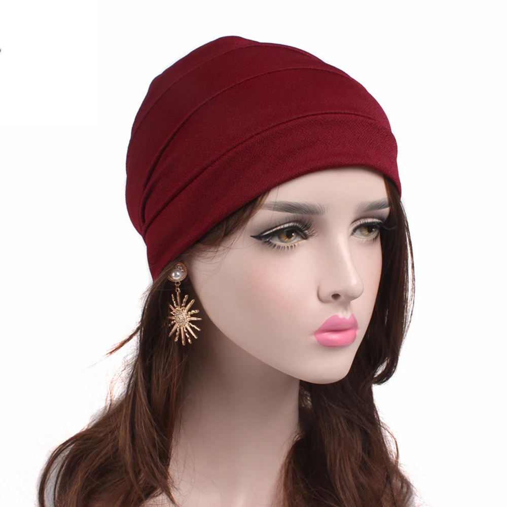 Женские шапки хедж плиссированный пуловер колпак для химиотерапии красный сплошной цвет повседневная женская обувь для девочек