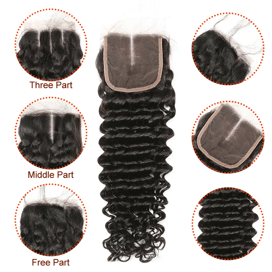 Deep Wave Human Hair Bundles With Closure Brazilian Hair Weave Bundles With Closure Natural Color Non Remy Hair Extension Beyo (6)