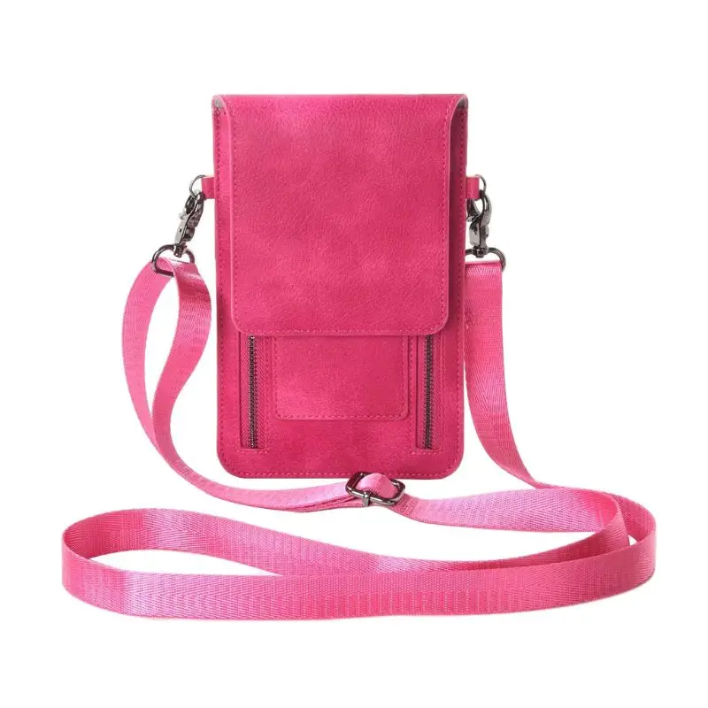 Модная женская мини-сумка-мессенджер на двойной молнии, сумка через плечо из натуральной кожи, чехол для мобильного телефона, чехол для карт, сумка на плечо для девушек - Цвет: Ярко-розовый