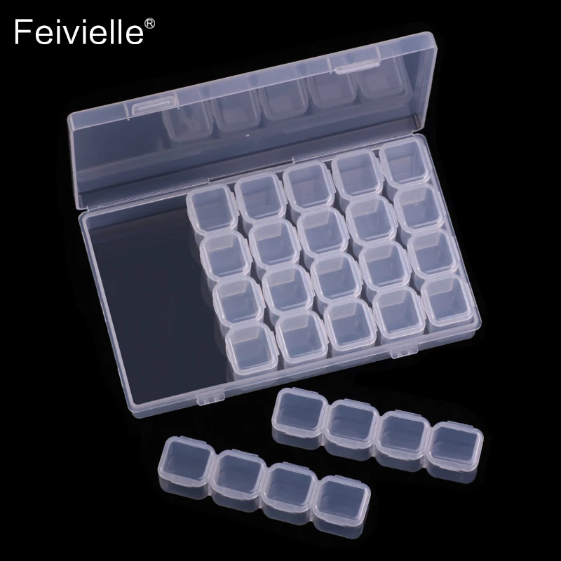 

28 Grids Empty Nail Art Decoration Storage Case Box Nail Glitter Rhinestone Crystal Beads Accessories Container Nail Tool Clear