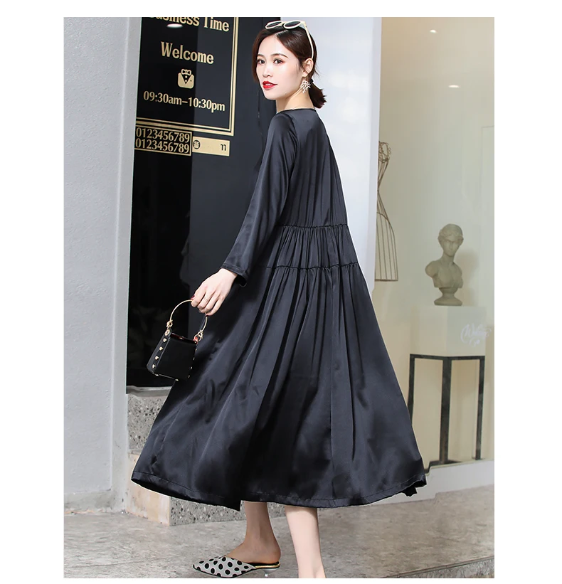 Nerazzurri, настоящее тяжелое шелковое платье для женщин, высокое качество, черное плиссированное платье, длинное летнее платье, плюс размер, Платье 4xl 5xl 6xl 7xl