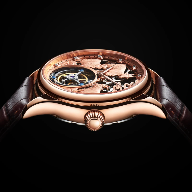 Брендовые ультра-тонкие мужские часы механические Автоматические Турбийон мужские наручные часы с 3D тиснением полые водонепроницаемые Модные мужские часы